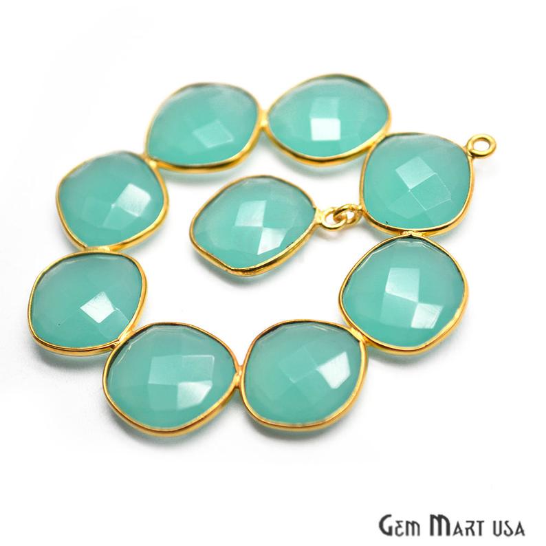 Aqua Chalcedony 52x45mm Gold Plated Bezel Earring Connector Component (1pc) - GemMartUSA