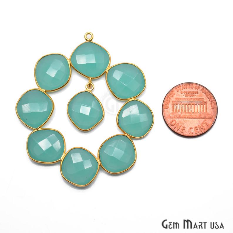 Aqua Chalcedony 52x45mm Gold Plated Bezel Earring Connector Component (1pc) - GemMartUSA