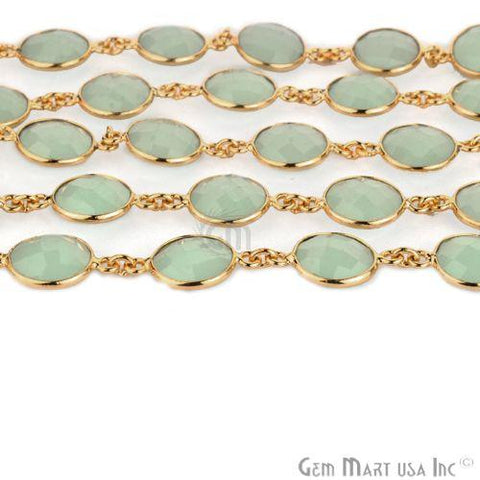 Aqua Chalcedony 12mm Round Gold Plated Bezel Continuous Connector Chain (764003581999)