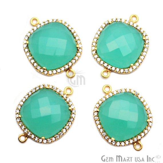 Gemstone 16mm Cushion Cubic Zirconia Gold Plated Connector (Choose Gemstone) - GemMartUSA