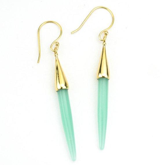 Gold Plated Spike Shape 67x5mm Gemstone Dangle Hook Earring Choose Your Style (90006-1) - GemMartUSA