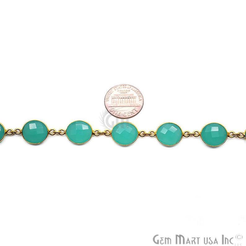 Green Aqua Chalcedony 12mm Round Gold Plated Bezel Continuous Connector Chain - GemMartUSA (764259958831)