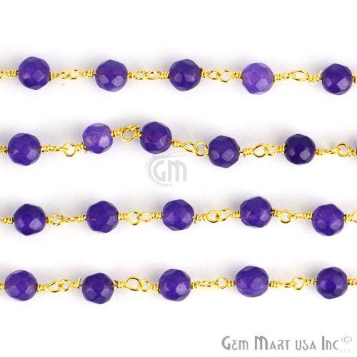 Amethyst Jade Beads Gold Plated Wire Wrapped Rosary Chain (763714666543)