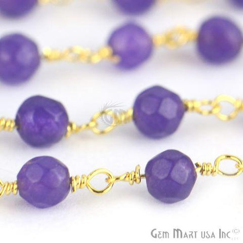 Amethyst Jade Beads Gold Plated Wire Wrapped Rosary Chain (763714666543)