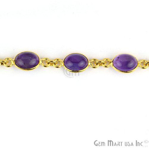 Amethyhst 7x9mm Oval Gold Plated Bezel Cabochon Continuous Connector Chain (764001746991)