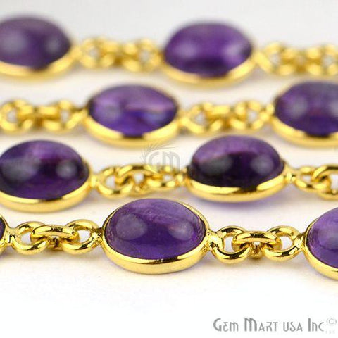 Amethyhst 7x9mm Oval Gold Plated Bezel Cabochon Continuous Connector Chain (764001746991)