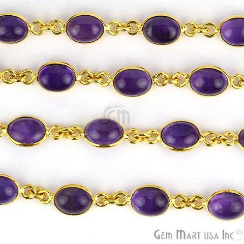 Amethyhst 7x9mm Oval Gold Plated Bezel Cabochon Continuous Connector Chain (764001746991)