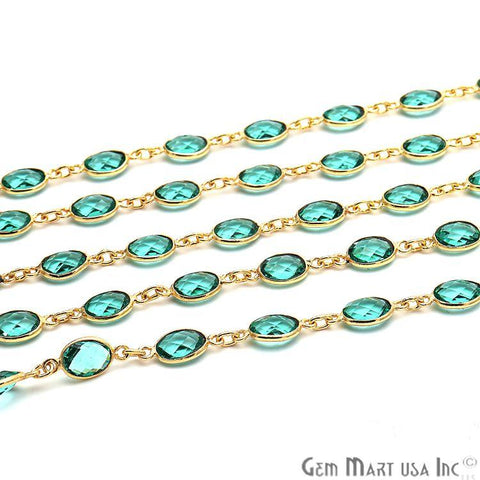 Apatite 7x5mm Bezel Link Gold Plated Continuous Connector Chain