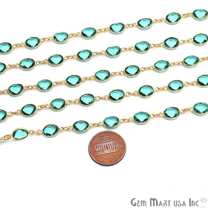 Apatite 7x5mm Bezel Link Gold Plated Continuous Connector Chain