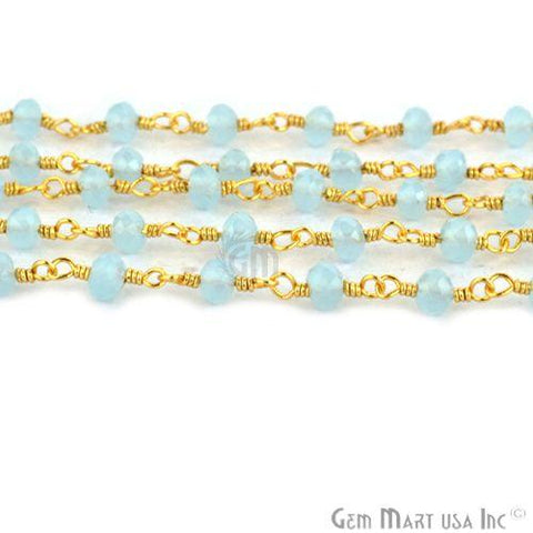 Aqua chalcedony Gemstone Beaded Gold Wire Wrapped Rosary Chain