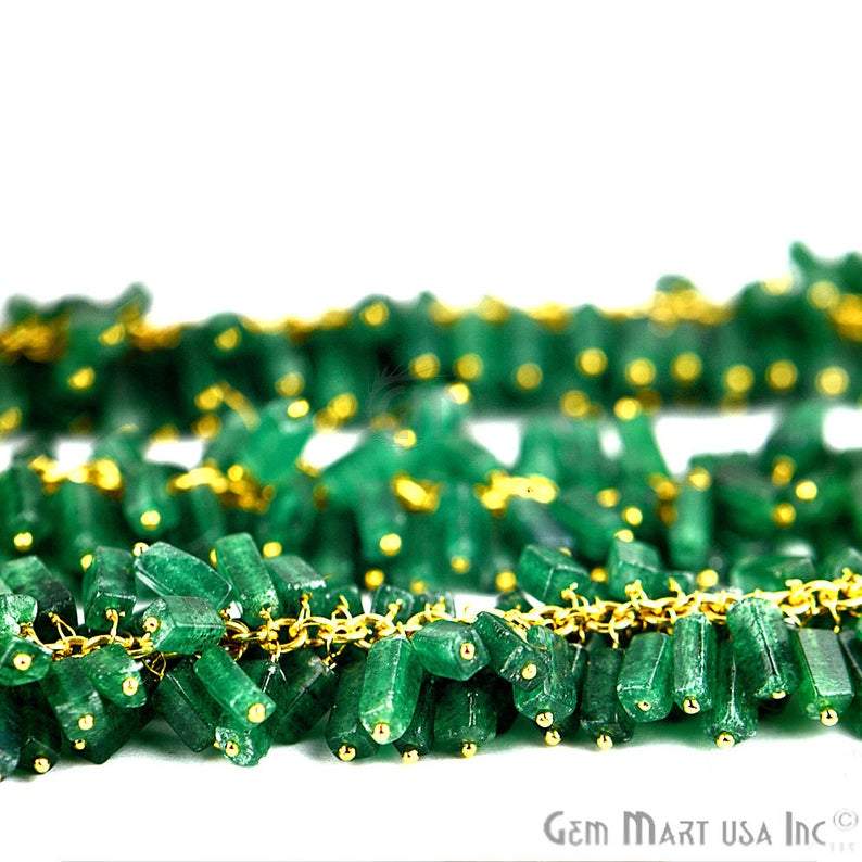 Aventurine Gold Wire Wrapped Cube DAngel Beads Rosary Chain - GemMartUSA