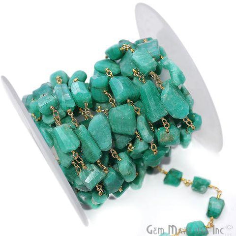 Amazonite 9x4mm Tumbled Bead Gold Wire Wrapped Rosary Chain (762907164719)
