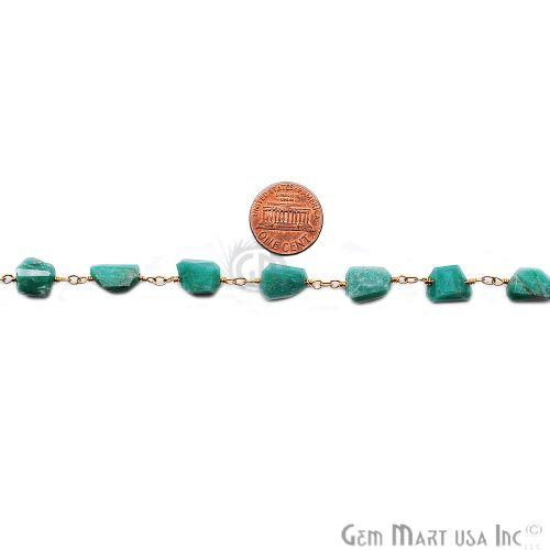 Amazonite 9x4mm Tumbled Bead Gold Wire Wrapped Rosary Chain (762907164719)