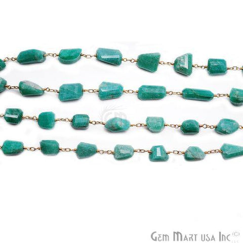 Amazonite 9x4mm Tumbled Bead Gold Wire Wrapped Rosary Chain (762907164719)