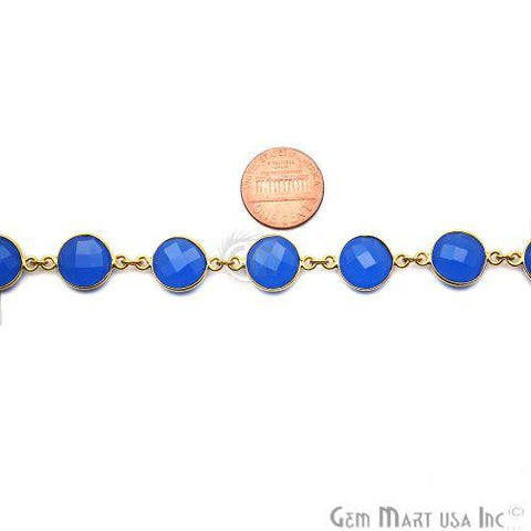 Blue Chalcedony 12mm Round Gold Plated Bezel Continuous Connector Chain (764261433391)