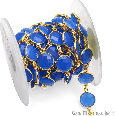 Blue Chalcedony 12mm Round Gold Plated Bezel Continuous Connector Chain (764261433391)