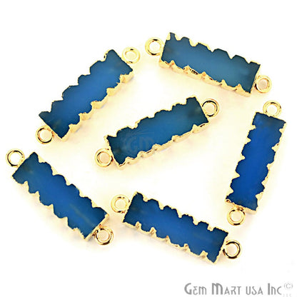 Blue Chalcedony 32x9mm Double Bails Gold Eletroplated Bar Charm Connector - GemMartUSA