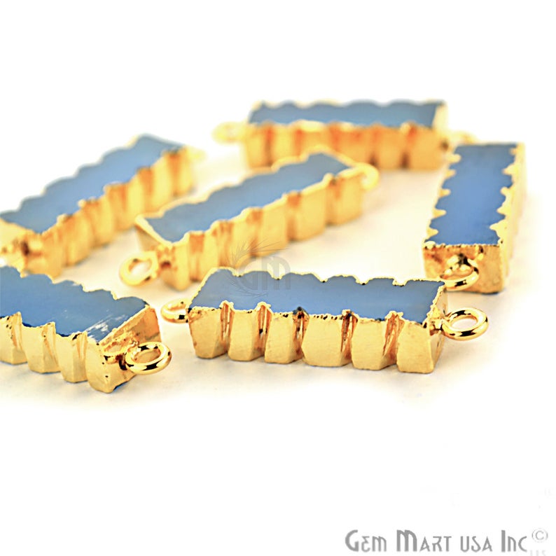 Blue Chalcedony 32x9mm Double Bails Gold Eletroplated Bar Charm Connector - GemMartUSA