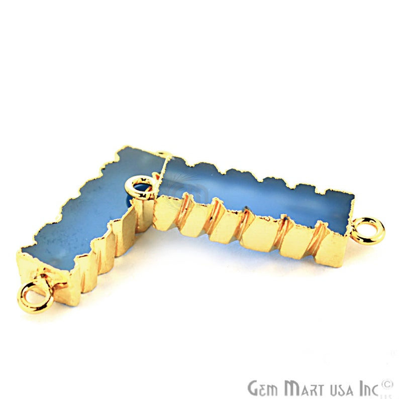 Blue Chalcedony 32x9mm Double Bails Gold Eletroplated Bar Charm Connector - GemMartUSA