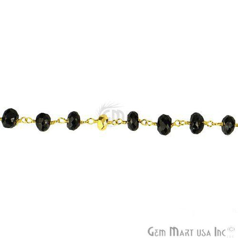 Black Spinel With Golden Pyrite Gold Plated Wire Wrapped Beads Chain (762909786159)