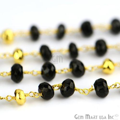Black Spinel With Golden Pyrite Gold Plated Wire Wrapped Beads Chain (762909786159)
