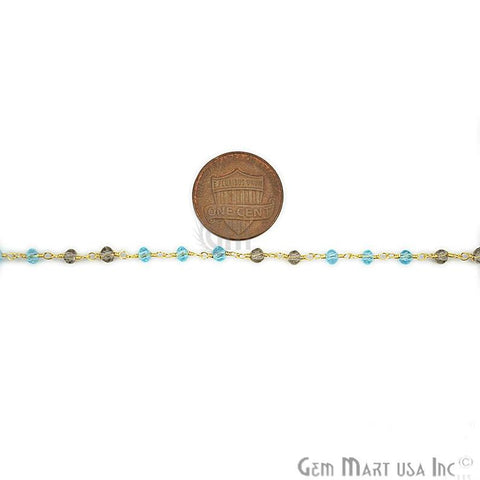 Blue Topaz & Labradorite Zircon Faceted Beads Gold Plated Rosary Chain - GemMartUSA