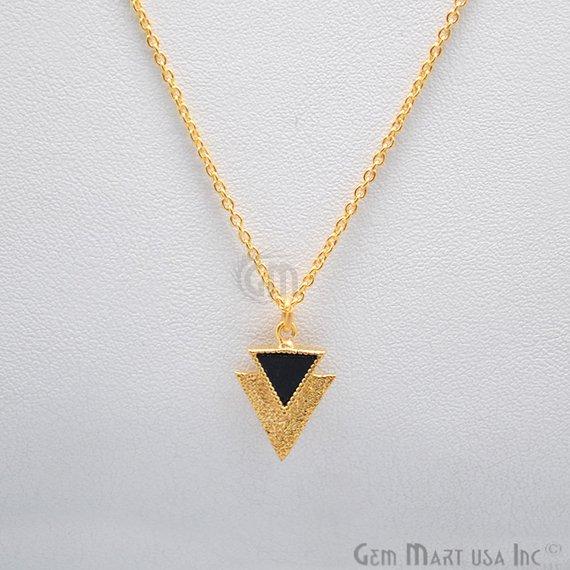 Triangle Gemstone Gold Pendant Necklace Chain (Pick your Gemstone) - GemMartUSA