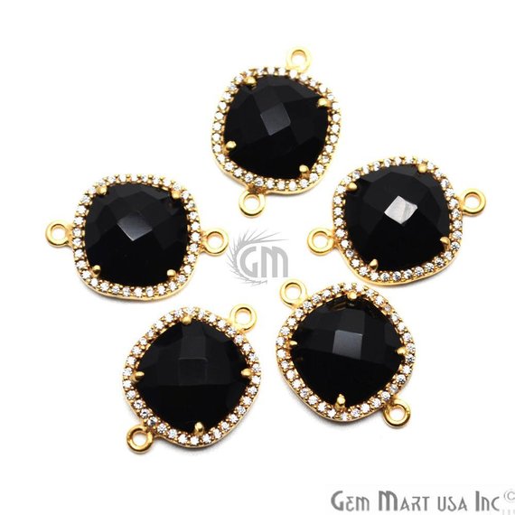 Cubic Zircon Pave 12mm Cushion Gold Plated Double Bail Connector (Pick Stone) - GemMartUSA