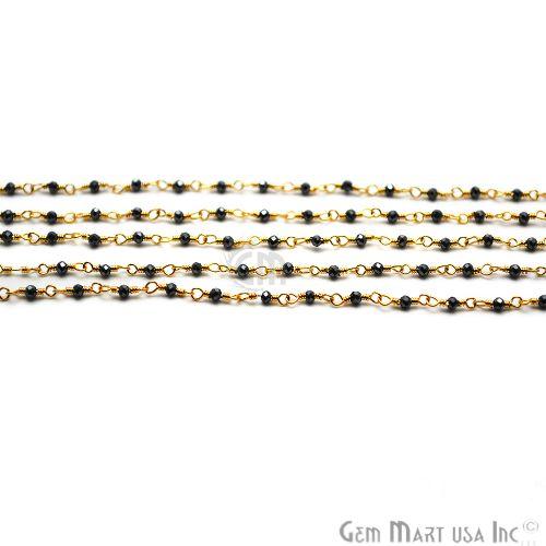 Black Pyrite Gold Plated Wire Wrapped Gemstone Beads Rosary Chain (762916601903)