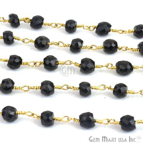 Black Spinel 5-6mm Gold Plated Wire Wrapped Beads Rosary Chain (762927546415)