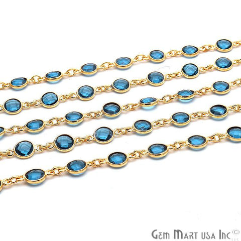 Blue Topaz 5mm Bezel Link Gold Plated Continuous Connector Chain