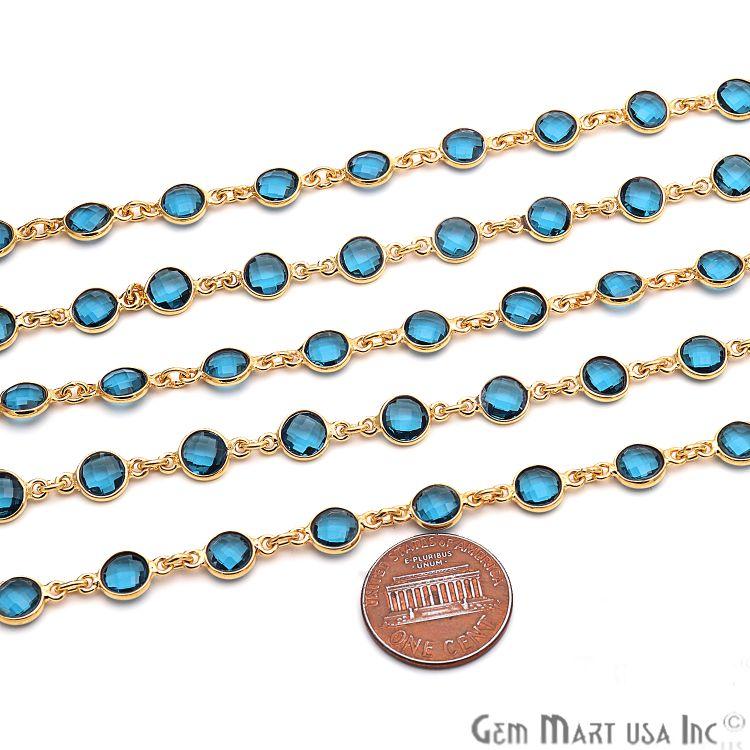 Blue Topaz 5mm Bezel Link Gold Plated Continuous Connector Chain