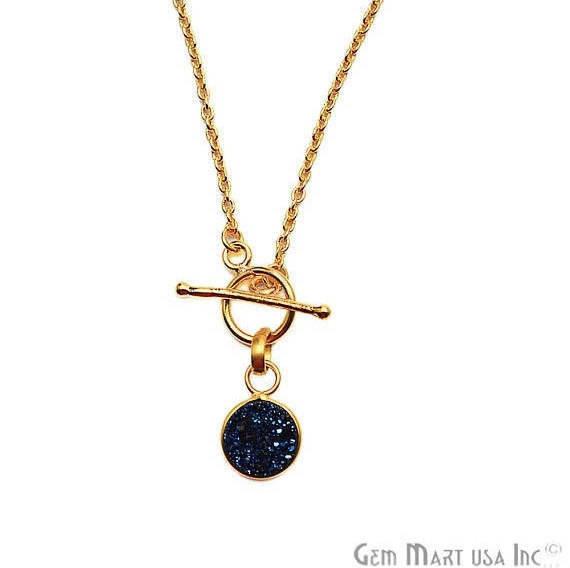 Round Gemstone Gold Interlock Pendant Necklace (Pick your Gemstone) - GemMartUSA
