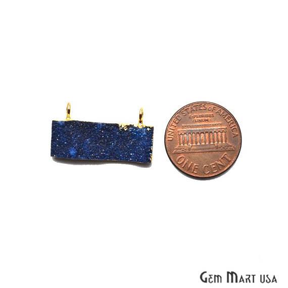 Gold Electroplated 25x11mm Rectangle Shape Double Bail Druzy Pendant (50025) - GemMartUSA