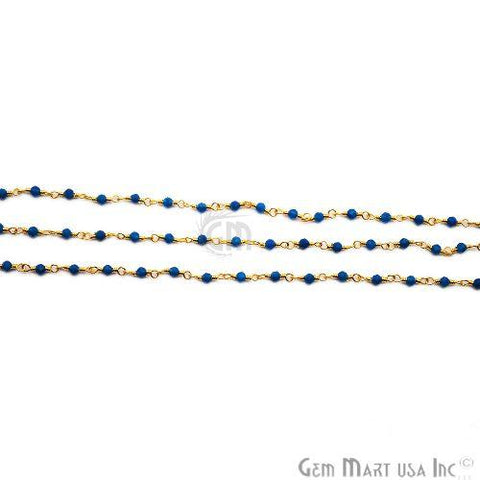 Royal Blue Chalcedony Gold Plated Wire Wrapped Gemstone Beads Rosary Chain (762929938479)