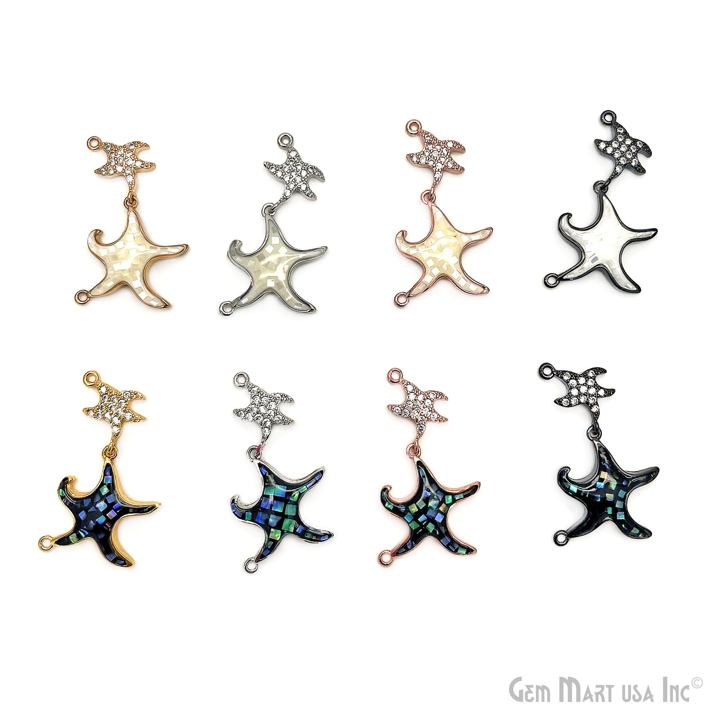 Starfish Charm Pendant Cubic Zircon 30x23mm Double Bail Bracelet Charm