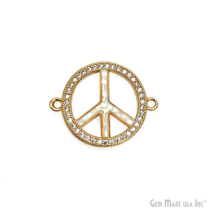 Peace Shape 18mm Cubic Zircon Round Double Bail Connector Pendant Charm