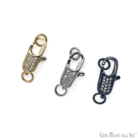 CZ Lobster Clasp 17x7mm CZ Clear Micro Pave Round Lobster Claw Clasp