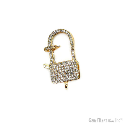 CZ Pave Lock Shape Lobster Clasp 35x16mm CZ Clear Micro Pave Lobster Claw Clasp