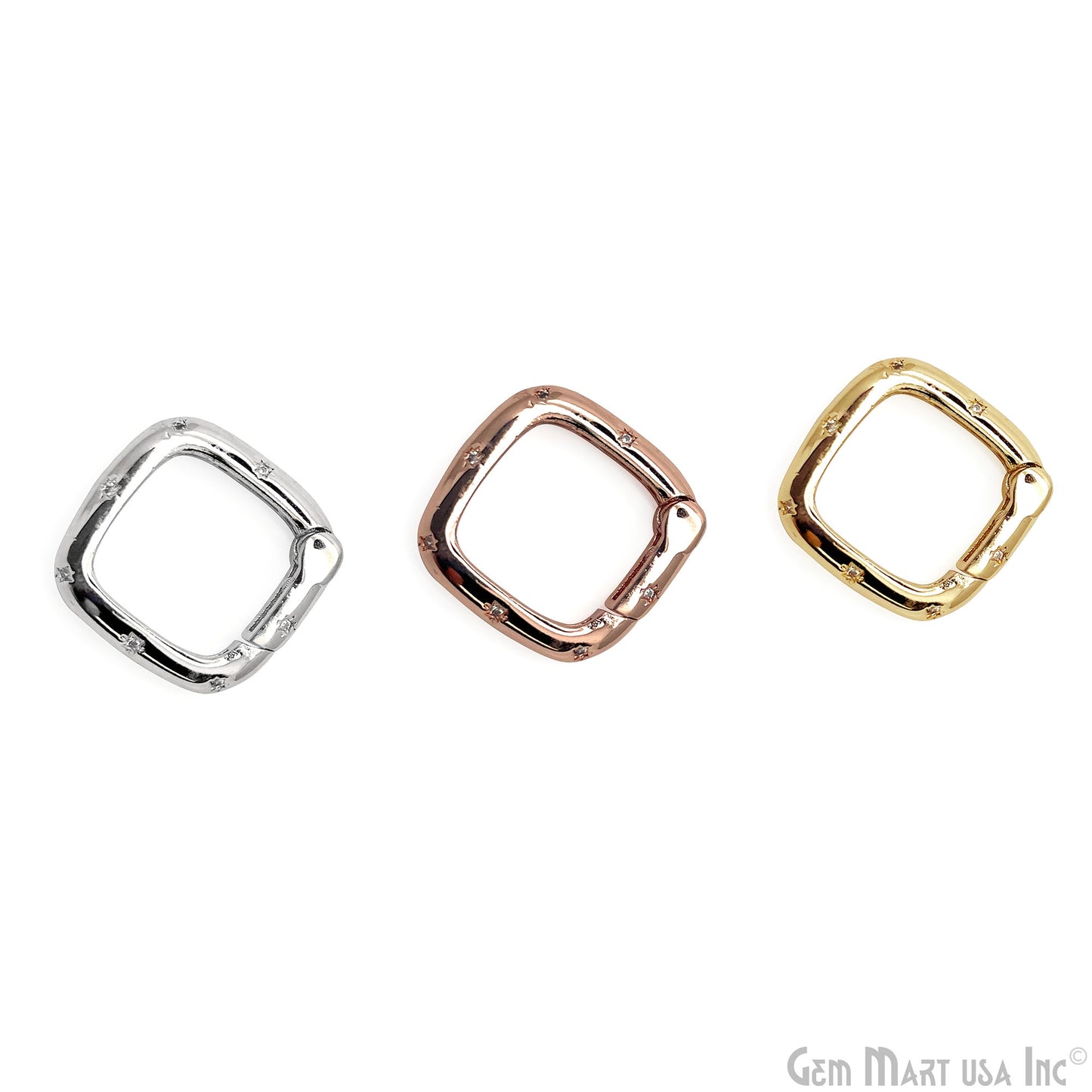 CZ Square Push Gate Ring Clasp 18mm Charm Pendant