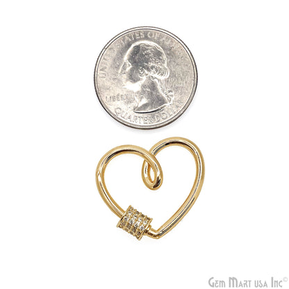 Micro Pave Heart Carabiner Clasp 24x22mm With Heart Charm Screw Clasp