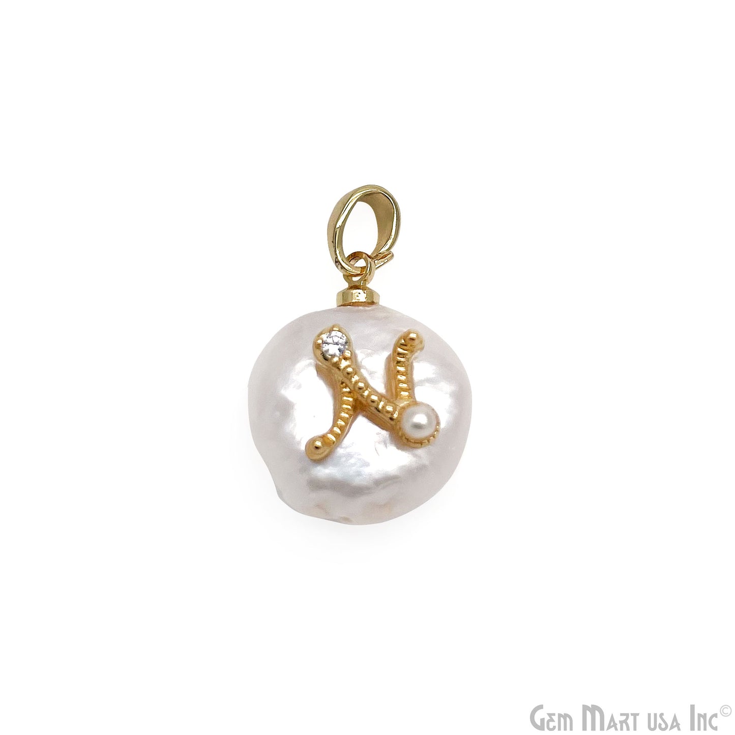 Alphabets Organic Freshwater Pearl Gold Plated Single Bail Pendant, Letter Charms, Personalized Necklace