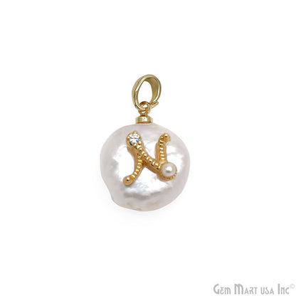 Alphabets Organic Freshwater Pearl Gold Plated Single Bail Pendant, Letter Charms, Personalized Necklace