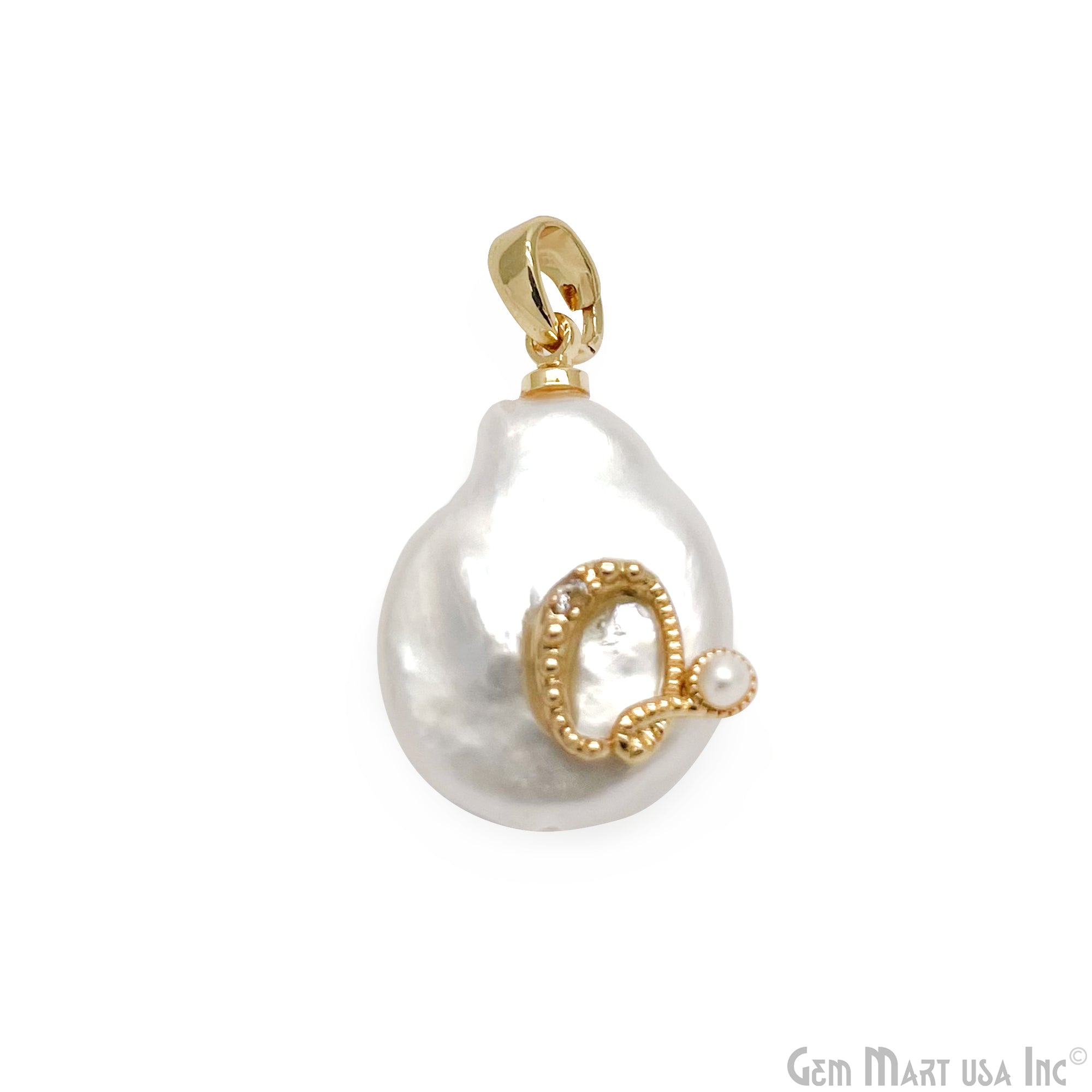 Alphabets Organic Pearl Gold Plated Single Bail Pendant, Letter Charms, Personalized Necklace