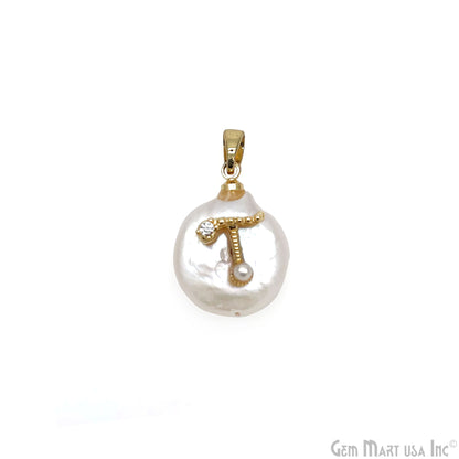 Alphabets Organic Freshwater Pearl Gold Plated Single Bail Pendant, Letter Charms, Personalized Necklace