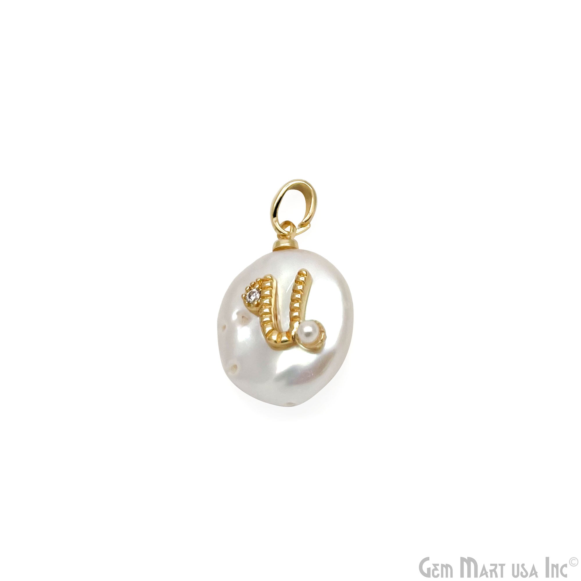 Alphabets Organic Pearl Gold Plated Single Bail Pendant, Letter Charms, Personalized Necklace