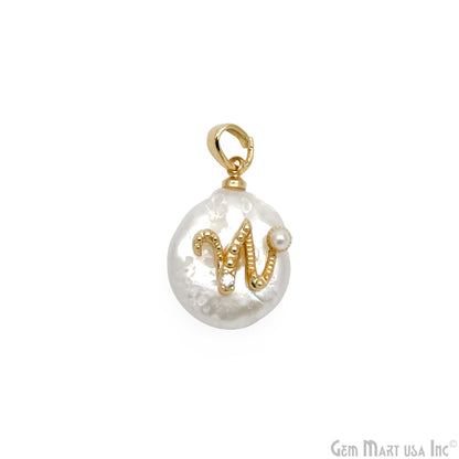 Alphabets Organic Freshwater Pearl Gold Plated Single Bail Pendant, Letter Charms, Personalized Necklace