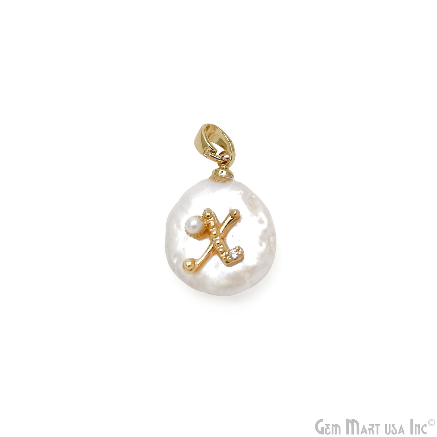 Alphabets Organic Freshwater Pearl Gold Plated Single Bail Pendant, Letter Charms, Personalized Necklace