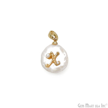 Alphabets Organic Freshwater Pearl Gold Plated Single Bail Pendant, Letter Charms, Personalized Necklace