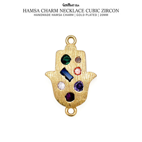 Hamsa Charm Necklace Cubic Zircon 20mm Double Bail Pendant
